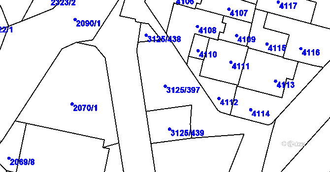 Parcela st. 3125/397 v KÚ Řečkovice, Katastrální mapa