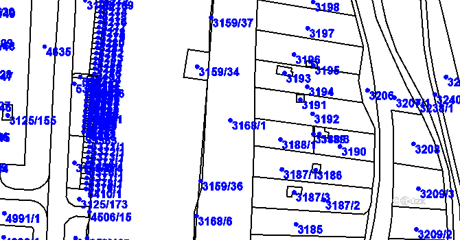 Parcela st. 3168/1 v KÚ Řečkovice, Katastrální mapa