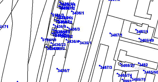 Parcela st. 3435/1 v KÚ Řečkovice, Katastrální mapa