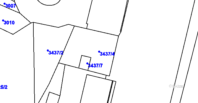 Parcela st. 3437/4 v KÚ Řečkovice, Katastrální mapa