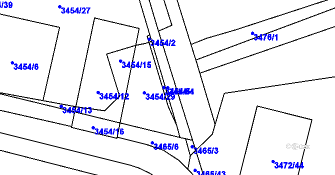 Parcela st. 3454/4 v KÚ Řečkovice, Katastrální mapa