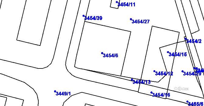 Parcela st. 3454/6 v KÚ Řečkovice, Katastrální mapa