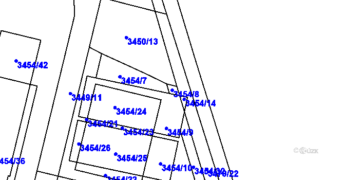 Parcela st. 3454/8 v KÚ Řečkovice, Katastrální mapa