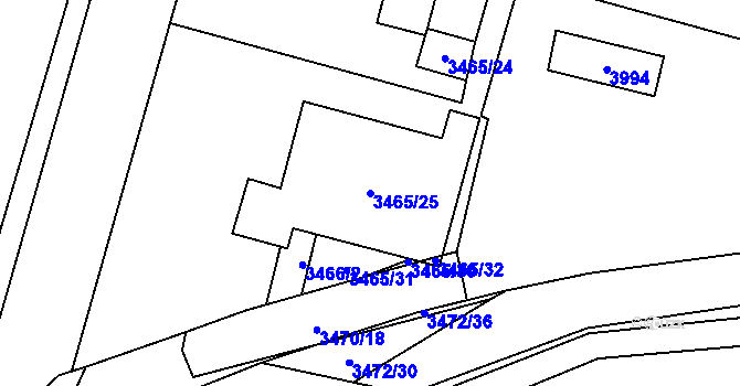 Parcela st. 3465/25 v KÚ Řečkovice, Katastrální mapa
