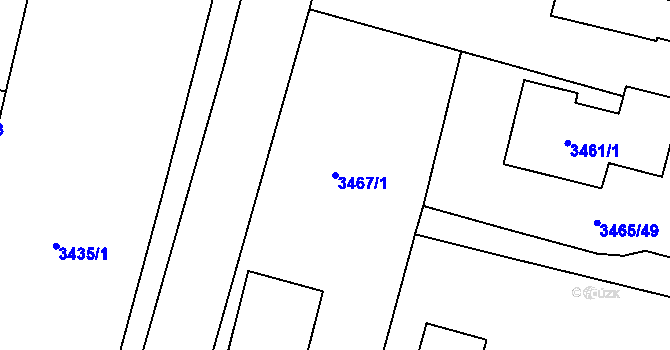 Parcela st. 3467/1 v KÚ Řečkovice, Katastrální mapa