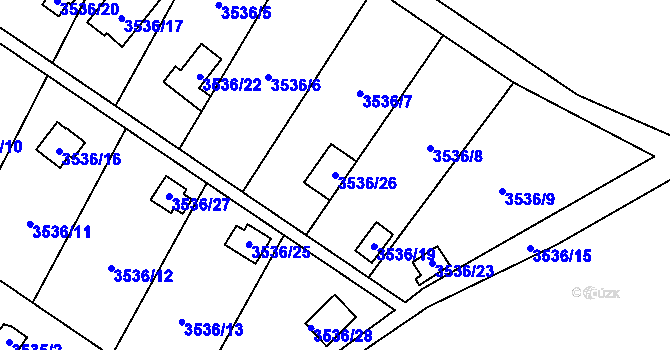 Parcela st. 3536/26 v KÚ Řečkovice, Katastrální mapa