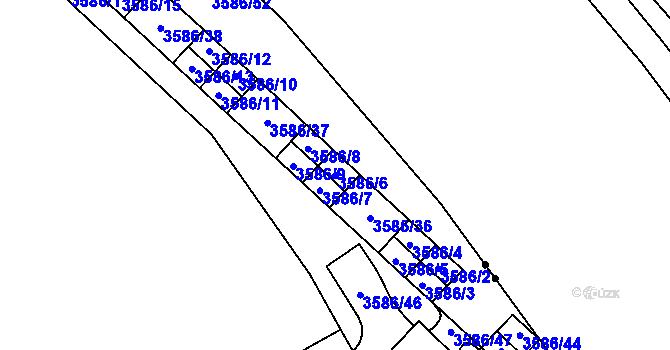 Parcela st. 3586/6 v KÚ Řečkovice, Katastrální mapa