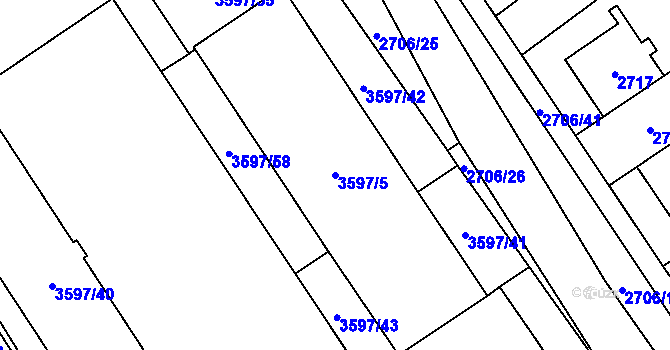 Parcela st. 3597/5 v KÚ Řečkovice, Katastrální mapa