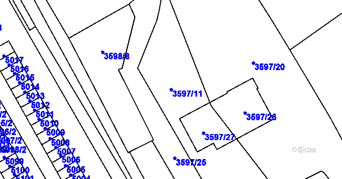 Parcela st. 3597/11 v KÚ Řečkovice, Katastrální mapa