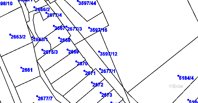 Parcela st. 3597/12 v KÚ Řečkovice, Katastrální mapa