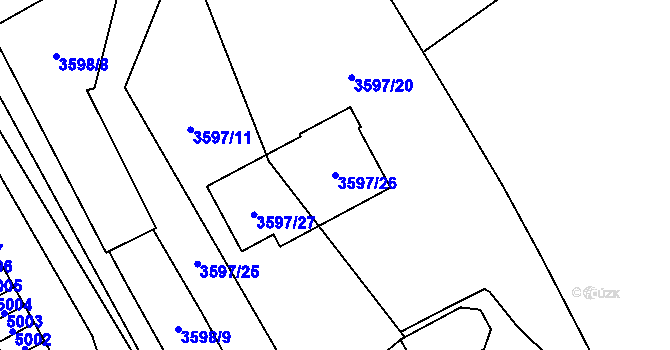 Parcela st. 3597/26 v KÚ Řečkovice, Katastrální mapa