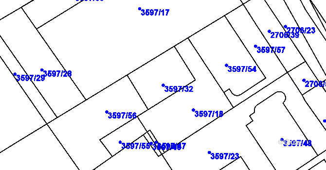 Parcela st. 3597/32 v KÚ Řečkovice, Katastrální mapa