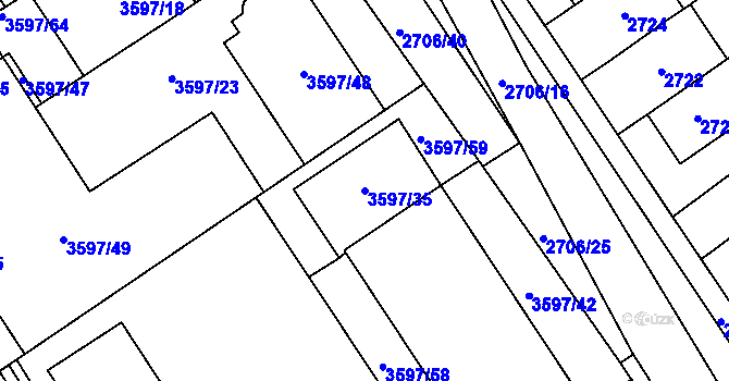 Parcela st. 3597/35 v KÚ Řečkovice, Katastrální mapa