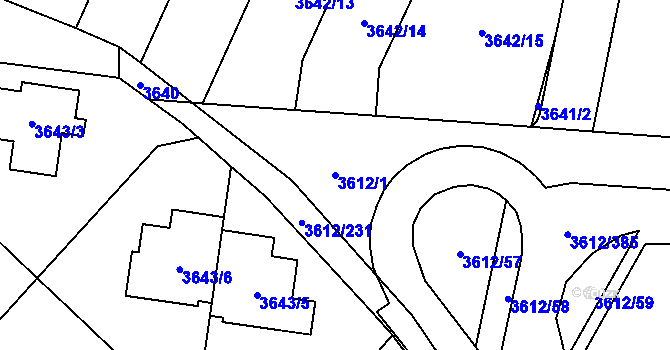 Parcela st. 3612/1 v KÚ Řečkovice, Katastrální mapa