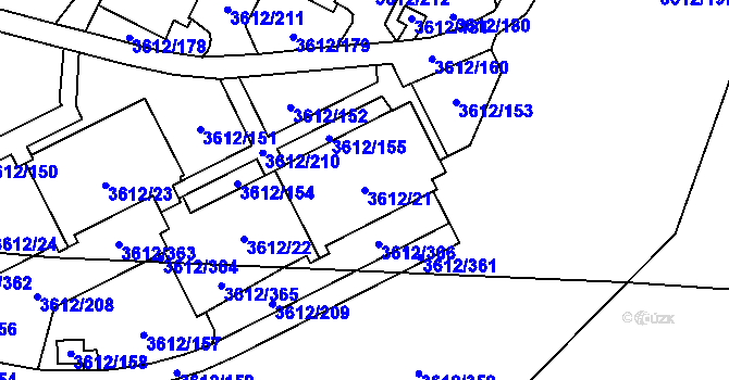 Parcela st. 3612/21 v KÚ Řečkovice, Katastrální mapa