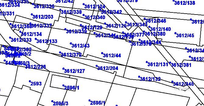 Parcela st. 3612/44 v KÚ Řečkovice, Katastrální mapa
