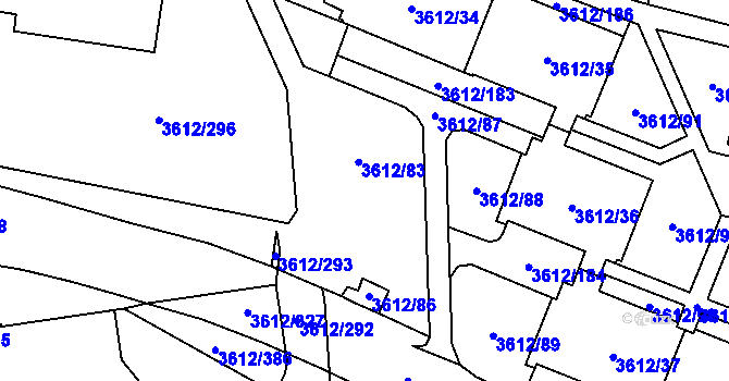 Parcela st. 3612/85 v KÚ Řečkovice, Katastrální mapa
