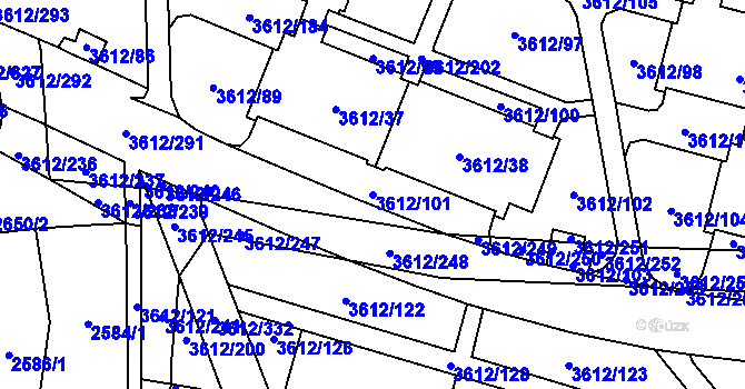 Parcela st. 3612/101 v KÚ Řečkovice, Katastrální mapa