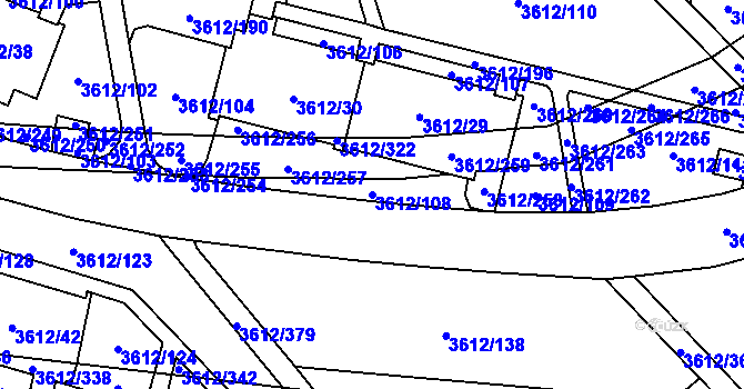 Parcela st. 3612/108 v KÚ Řečkovice, Katastrální mapa
