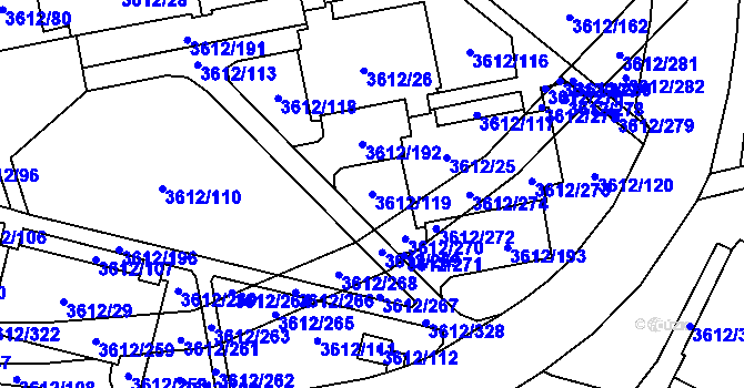 Parcela st. 3612/119 v KÚ Řečkovice, Katastrální mapa