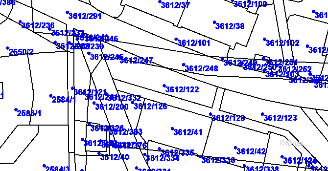 Parcela st. 3612/122 v KÚ Řečkovice, Katastrální mapa