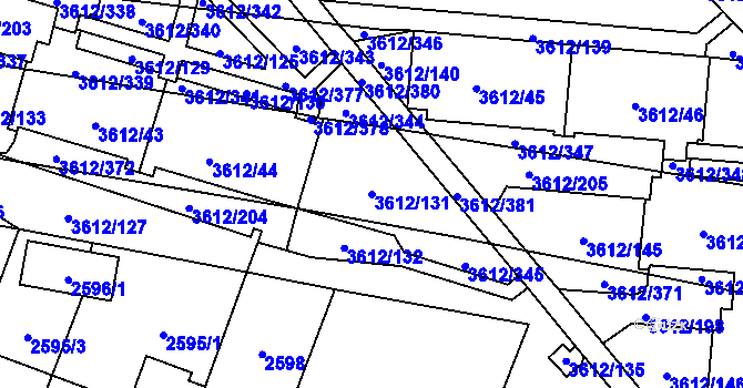 Parcela st. 3612/131 v KÚ Řečkovice, Katastrální mapa
