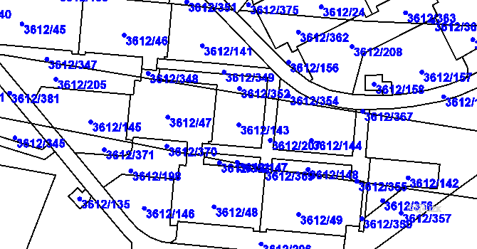 Parcela st. 3612/143 v KÚ Řečkovice, Katastrální mapa