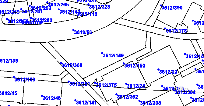 Parcela st. 3612/149 v KÚ Řečkovice, Katastrální mapa