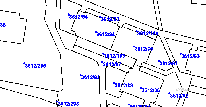 Parcela st. 3612/183 v KÚ Řečkovice, Katastrální mapa