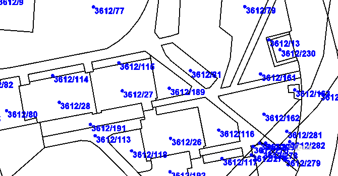 Parcela st. 3612/189 v KÚ Řečkovice, Katastrální mapa
