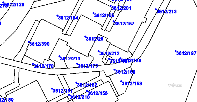 Parcela st. 3612/212 v KÚ Řečkovice, Katastrální mapa