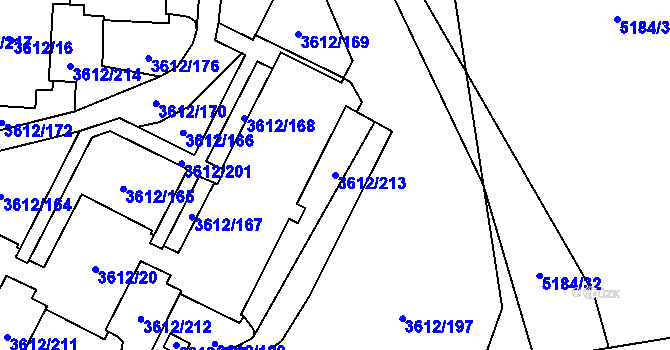 Parcela st. 3612/213 v KÚ Řečkovice, Katastrální mapa