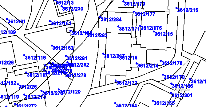 Parcela st. 3612/217 v KÚ Řečkovice, Katastrální mapa