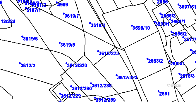 Parcela st. 3612/223 v KÚ Řečkovice, Katastrální mapa