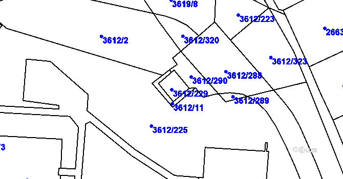Parcela st. 3612/229 v KÚ Řečkovice, Katastrální mapa