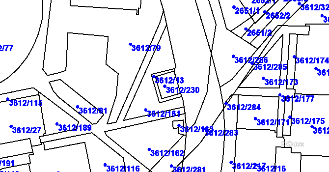 Parcela st. 3612/230 v KÚ Řečkovice, Katastrální mapa