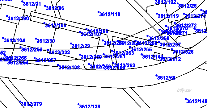 Parcela st. 3612/261 v KÚ Řečkovice, Katastrální mapa