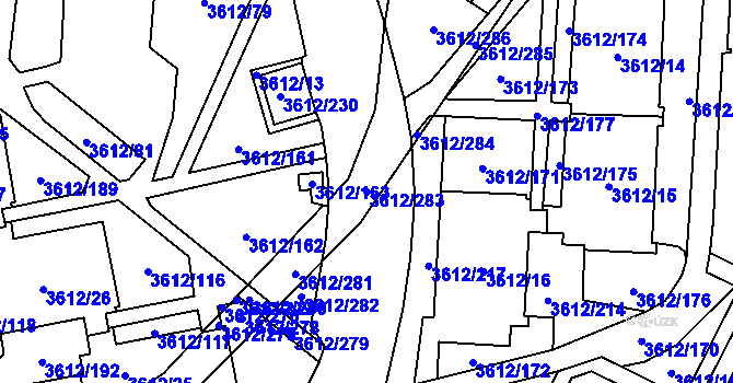 Parcela st. 3612/283 v KÚ Řečkovice, Katastrální mapa