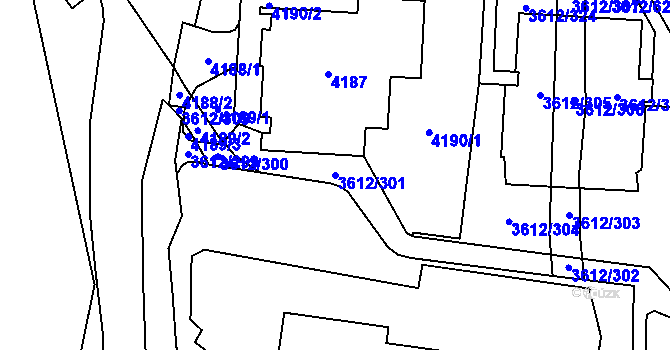 Parcela st. 3612/301 v KÚ Řečkovice, Katastrální mapa