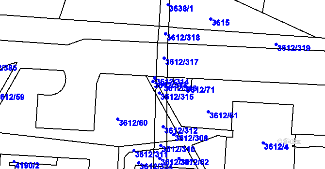 Parcela st. 3612/316 v KÚ Řečkovice, Katastrální mapa