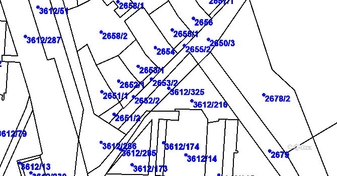 Parcela st. 3612/325 v KÚ Řečkovice, Katastrální mapa