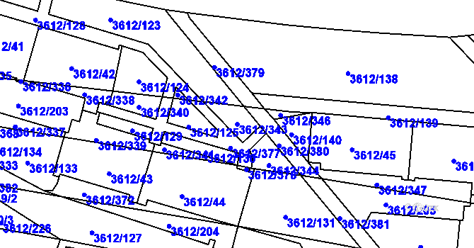 Parcela st. 3612/343 v KÚ Řečkovice, Katastrální mapa