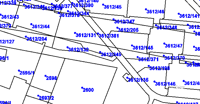 Parcela st. 3612/345 v KÚ Řečkovice, Katastrální mapa