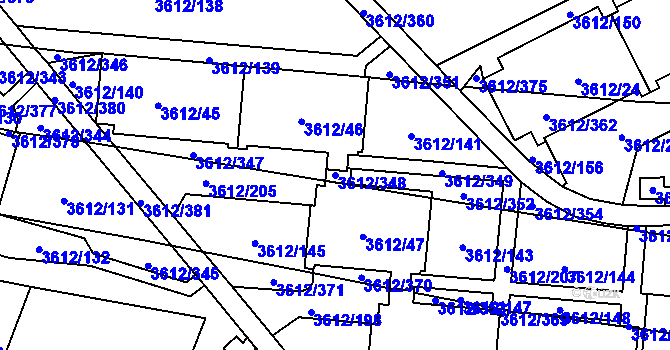 Parcela st. 3612/348 v KÚ Řečkovice, Katastrální mapa