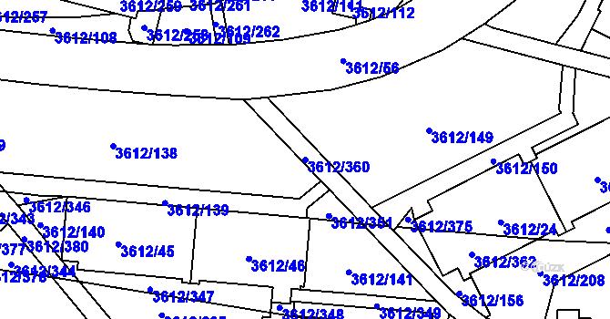 Parcela st. 3612/360 v KÚ Řečkovice, Katastrální mapa