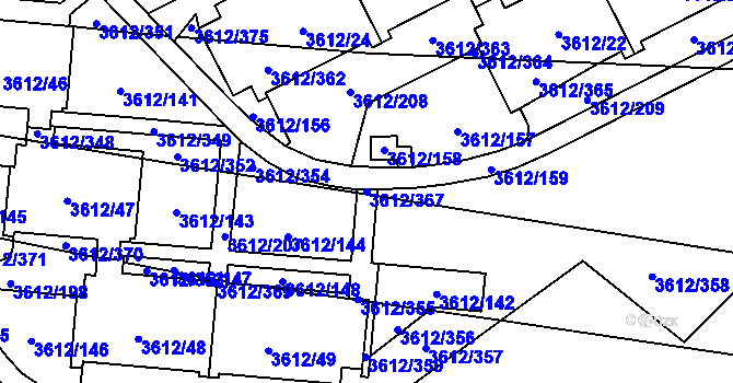 Parcela st. 3612/367 v KÚ Řečkovice, Katastrální mapa