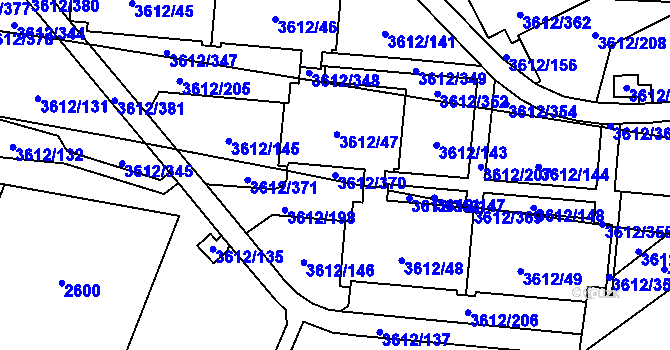 Parcela st. 3612/370 v KÚ Řečkovice, Katastrální mapa