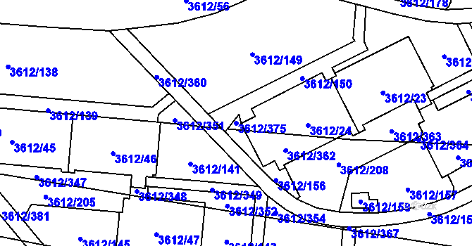 Parcela st. 3612/375 v KÚ Řečkovice, Katastrální mapa