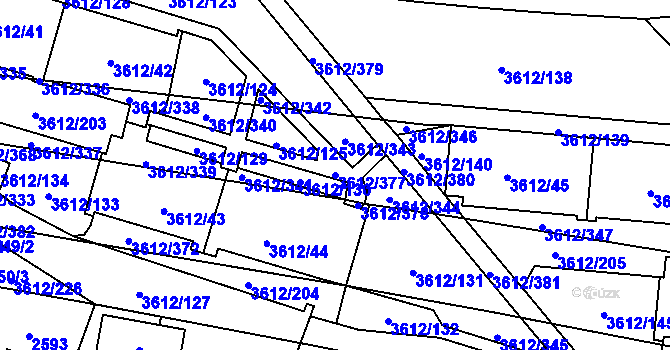 Parcela st. 3612/377 v KÚ Řečkovice, Katastrální mapa