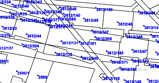 Parcela st. 3612/381 v KÚ Řečkovice, Katastrální mapa